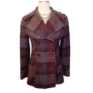 MODA INTERNATIONAL (BY VICTORIA'S SECRET) VINTAGE PLAID PEACOAT  XS